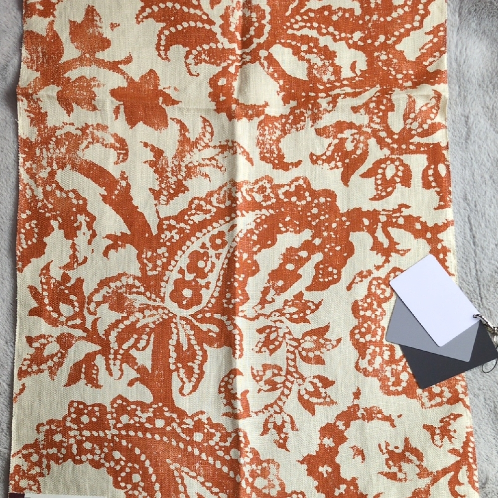 Elegant Rust and Cream 100% Linen Fabric by Lee Jofa Mulberry Home